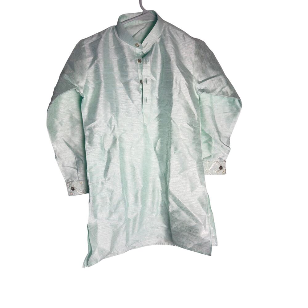 Handmade Mint Green Silk Kurta Sherwani Boy L 14 16 Jacket South Asian Wedding